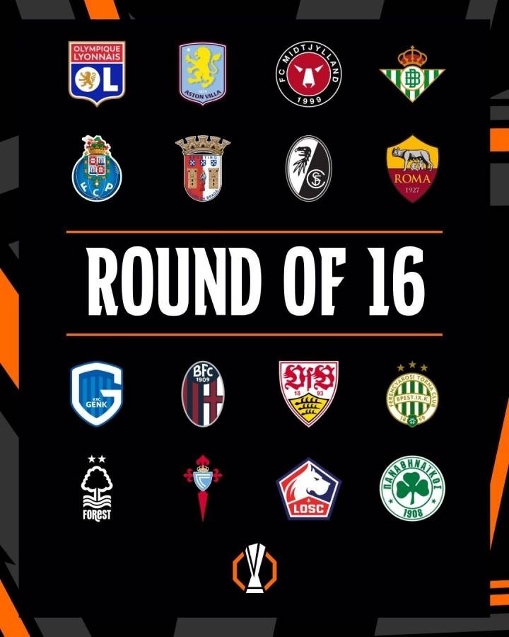 ยูโรป้าลีก รอบ 16 ทีมสุดท้าย: โรม่า พบ โบโลญญ่า ในศึกดาร์บี้กัลโช่ เซเรีย อา; แอสตัน วิลล่า พบ ลีลล์_ลียง_เรอัล เบติส_ปอร์โต้